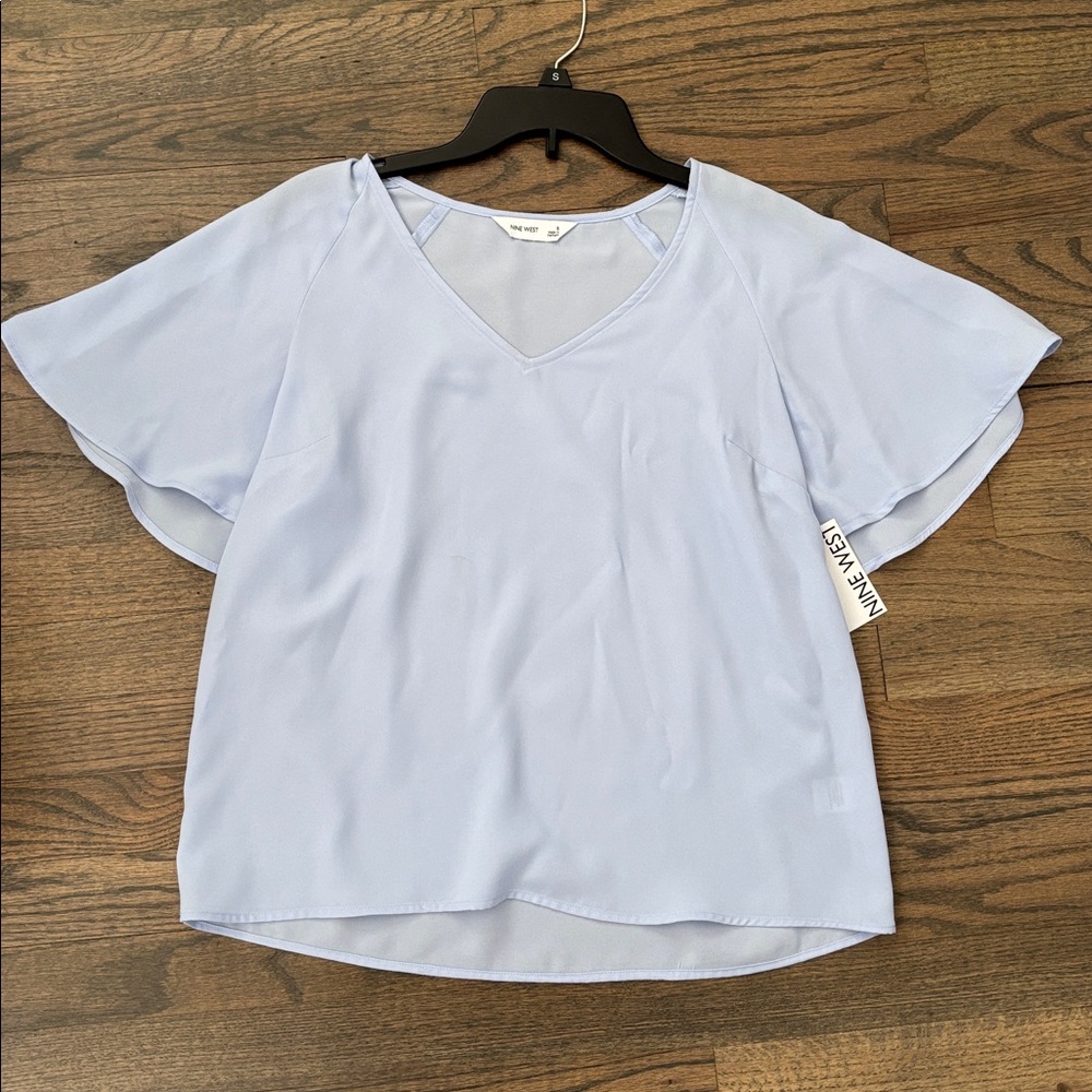 Nine West Soft Blue V-Neck Blouse